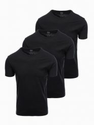 Zestaw bawełnianych męskich koszulek BASIC z okrągłym dekoltem – 3x czarny V9 OM-TSBS-0232 - XXL. Czarne t-shirty męskie Ombre Clothing, l, bez wzorów, z bawełny, klasyczne, bez kołnierzyka. Za 89.99 zł.