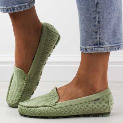 Zielone ażurowe zamszowe mokasyny damskie Potocki 09301. Zielone mokasyny damskie POTOCKI, z zamszu, eleganckie. Za 149.00 zł.