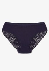 Granatowe Majtki Figi Zdobione Koronką Venissella. Niebieskie figi damskie Born2be, l, z aplikacjami, z bawełny. Za 9.99 zł.