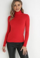 Czerwony Klasyczny Golf z Bawełną Reilisea. Czerwone swetry damskie Born2be, uniwersalny, bez wzorów, z bawełny, klasyczne, bez kołnierzyka, bez ramiączek, bez kaptura. Za 49.99 zł.