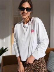 Koszulka - biały. Białe t-shirty damskie Sinsay, l, bez wzorów, z bawełny, bez kołnierzyka. W wyprzedaży za 17.99 zł.