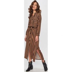 Answear - Sukienka. Brązowe sukienki damskie ANSWEAR, l, bez wzorów, z materiału, casualowe, bez kołnierzyka, bez ramiączek. Za 139.90 zł.