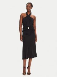 Elisabetta Franchi Sukienka koktajlowa AB-719-52E2-V560 Czarny Regular Fit. Czarne sukienki damskie Elisabetta Franchi, bez wzorów, z wiskozy, wizytowe, bez kołnierzyka, bez ramiączek. Za 1,299.00 zł.