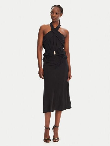 Elisabetta Franchi Sukienka koktajlowa AB-719-52E2-V560 Czarny Regular Fit. Czarne sukienki damskie Elisabetta Franchi, bez wzorów, z wiskozy, wizytowe, bez kołnierzyka, bez ramiączek. Za 1,169.00 zł.