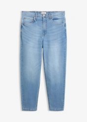 Jeansy Mom high waist cropped. Niebieskie jeansy damskie bonprix, z podwyższonym stanem. Za 142.99 zł.