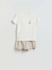 Dwuczęściowa piżama z bawełną - pastelowy róż. Czerwone piżamy damskie Reserved, l, bez wzorów, z bawełny, bez ramiączek. Za 99.99 zł.