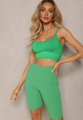 Zielone Sportowe Szorty Kolarki Prążkowane High Waist Steiama. Zielone szorty sportowe damskie Renee, l, bez wzorów, z materiału, sportowe, z podwyższonym stanem, do biegania. Za 24.99 zł.