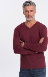 Ombre Męski longsleeve bez nadruku z dekoltem w serek - bordowy V8 OM-LSBL-0108 L. Czerwone bluzki z długim rękawem męskie Ombre, l, bez wzorów, bez kołnierzyka. Za 69.99 zł.