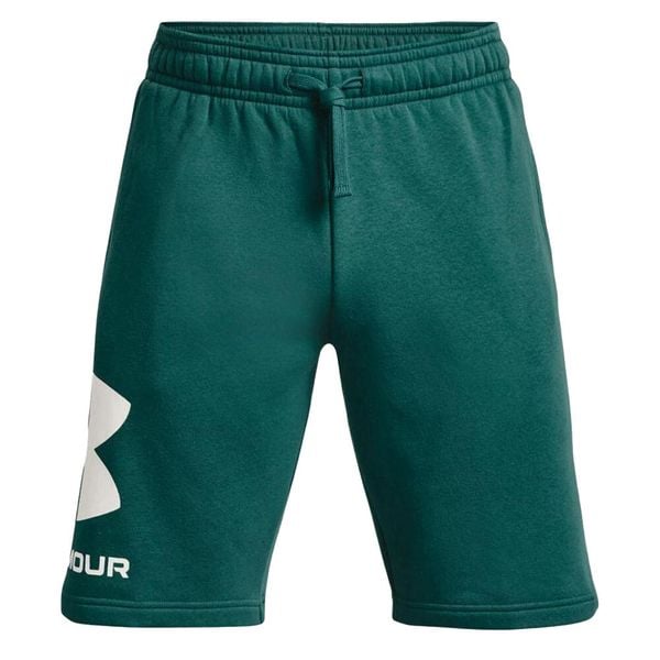 Męskie Spodenki Rival Fleece Z Dużym Logo. Zielone krótkie spodenki sportowe męskie Under Armour, m, bez wzorów, trekkingowe. Za 235.99 zł.