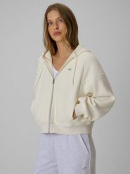 4F Bluza loose z kapturem damska - biała XS. Białe bluzy damskie 4f, l, bez wzorów, z dzianiny. Za 199.99 zł.