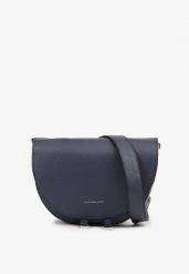 Granatowa Półokrągła Torebka Typu Listonoszka Tanaritria. Niebieskie torby na ramię damskie Born2be, bez wzorów, z jeansu, eleganckie, bez dodatków. Za 139.99 zł.