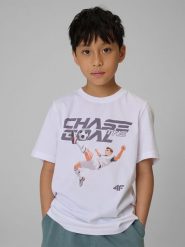 4F T-shirt regular z nadrukiem chłopięcy - biały 122 (6-7 lat). Białe t-shirty dla chłopców 4f, bez wzorów, z bawełny, bez ramiączek. Za 49.99 zł.