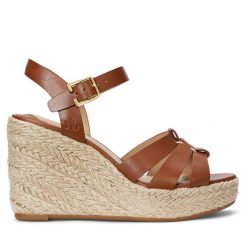 Espadryle LAUREN RALPH LAUREN. Brązowe sandały damskie Lauren Ralph Lauren, bez wzorów, bez obcasa, bez zapięcia. Za 519.99 zł.