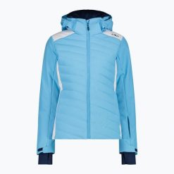 Kurtka narciarska damska CMP 35W0166 Zip Hood. Niebieskie kurtki snowboardowe damskie CMP, na zimę, bez wzorów, bez kaptura, narciarskie. Za 879.99 zł.