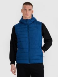 4F Bezrękawnik puchowy z wypełnieniem syntetycznym męski - granatowy XL. Niebieskie kurtki męskie 4f, m, bez wzorów, z dzianiny. Za 229.99 zł.