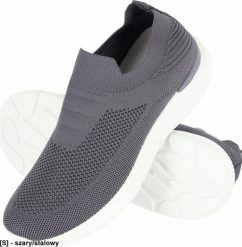 BSSAMI - Półuty sportowe SAMI damskie dziany materiał tekstylny wciągane zakończone ściągaczem podeszwa tworzywo PVC lekkie - szary/stalowy 40. Szare obuwie sportowe damskie Reis, bez wzorów, z materiału. Za 42.97 zł.