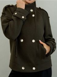 Kurtka z ozdobnymi guzikami - brązowy. Brązowe kurtki damskie Sinsay, l, bez wzorów, bez kaptura. Za 99.99 zł.