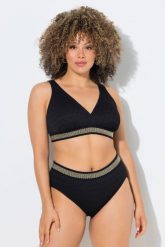 Damskie Bikini złote obrzeże miękkie miseczki regulowane ramiączka. Czarne bikini damskie Ulla Popken, plus size, bez wzorów, plus size. Za 191.99 zł.