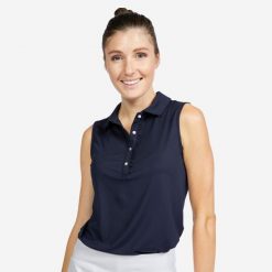 Koszulka polo do golfa bez rękawów damska Inesis MW500. Niebieskie obuwie sportowe damskie INESIS, bez wzorów, z dżerseju, na golfa. Za 79.99 zł.