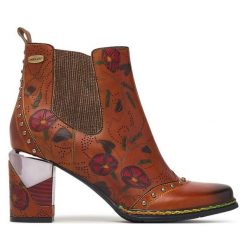 Botki Laura Vita. Czerwone botki damskie Laura Vita, bez obcasa, na słupku, bez zapięcia. Za 689.99 zł.