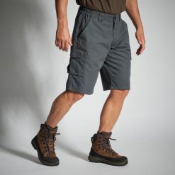 Bermudy outdoor Solognac 500. Brązowe krótkie spodenki sportowe męskie SOLOGNAC, l, bez wzorów, z bawełny, outdoorowe. Za 79.99 zł.