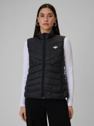 4F Bezrękawnik z wypełnieniem syntetycznym damski - czarny S. Czarne kurtki damskie 4f, s, bez wzorów, z materiału, z kapturem. Za 199.99 zł.