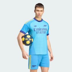 Koszulka wyjazdowa bramkarska Arsenal FC 26/27. Niebieskie koszulki sportowe męskie Adidas, l, bez wzorów, z materiału, bez kołnierzyka, bez ramiączek, do piłki nożnej, climacool (adidas). Za 439.00 zł.