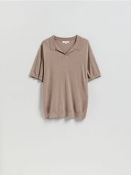 Koszulka polo z Lyocellu - beżowy. Brązowe koszulki polo męskie Reserved, l, bez wzorów, z dzianiny, bez ramiączek. Za 159.99 zł.