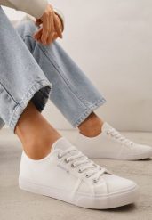 Białe Casualowe Trampki w Stylu Basic Tulipmeadow. Białe trampki i tenisówki damskie Renee, bez wzorów, z jeansu, bez zapięcia. Za 99.99 zł.
