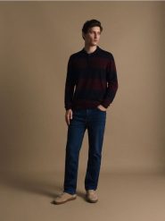 Sweter polo z wełny merino - granatowy. Niebieskie swetry przez głowę męskie Reserved, l, bez wzorów, z wełny, bez kołnierzyka. Za 219.99 zł.