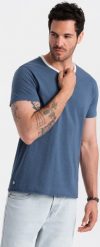 Ombre T-shirt męski z surowym wykończeniem ciemnoniebieski V3 OM-TSCT-22SS-004 XL. Niebieskie t-shirty męskie Ombre, m, bez wzorów, bez kołnierzyka. Za 49.99 zł.