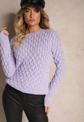 Fioletowy Sweter Ozdobione Tłoczeniem Sariatta. Fioletowe swetry damskie Renee, m, bez wzorów, z jeansu, casualowe, bez kołnierzyka, bez ramiączek, długie, bez kaptura. Za 99.99 zł.