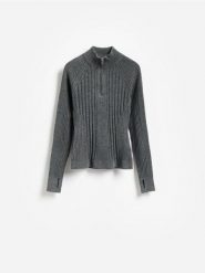 Sweter z zapięciem na zamek - szary. Szare swetry damskie Reserved, l, bez wzorów, z dzianiny, bez kołnierzyka, bez ramiączek, bez kaptura. Za 129.99 zł.