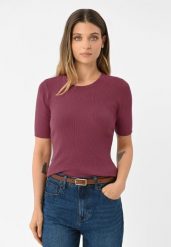 Dzianinowa koszulka w prążek TM-ELDA. Czerwone t-shirty damskie Volcano, s, bez wzorów, z dzianiny, eleganckie, bez kołnierzyka. Za 99.99 zł.