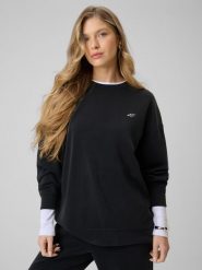 4F Bluza dresowa regular z modalem damska - czarna S. Czarne bluzy damskie 4f, s, bez wzorów, z dresówki, bez kaptura. Za 189.99 zł.