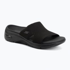 Klapki damskie SKECHERS Go Walk Arch Fit 2.0 Dakota. Czarne klapki damskie Skechers, bez wzorów, bez obcasa. Za 249.99 zł.