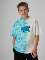 4F T-shirt loose z nadrukiem chłopięcy - turkusowy 134/140 (8-10 lat). Niebieskie t-shirty dla chłopców 4f, bez wzorów, z bawełny, bez ramiączek. Za 59.99 zł.