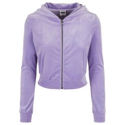 Bluzy damskie z kapturem duże rozmiary Urban Classics velvet zip. Niebieskie bluzy damskie Urban Classics, bez wzorów, z kapturem. Za 252.00 zł.