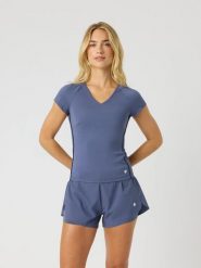 Bjorn_borg ACE V NECK T-SHIRT z recyklingowanego poliestru – NIGHTSHADOW BLUE. Niebieskie t-shirty damskie Björn Borg, xs, bez wzorów, z materiału, klasyczne, bez kołnierzyka. Za 247.00 zł.