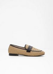 Półbuty wsuwane loafer. Brązowe półbuty damskie bonprix, bez wzorów, z materiału, bez obcasa, bez zapięcia. Za 124.99 zł.