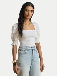 LAUREN RALPH LAUREN Bluzka 200P09102001 Biały Slim Fit. Białe bluzki damskie Lauren Ralph Lauren, xs, bez wzorów, z bawełny, bez kołnierzyka, bez ramiączek. Za 769.99 zł.