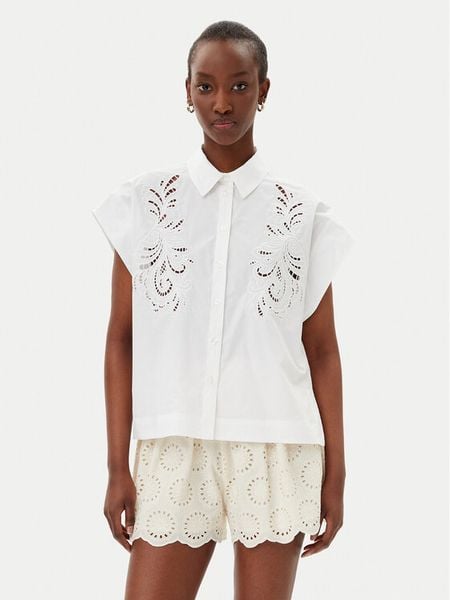 TWINSET Koszula 251TP2171 Biały Regular Fit. Białe bluzki damskie Twinset, bez wzorów, z bawełny, bez kołnierzyka, bez ramiączek. Za 419.99 zł.