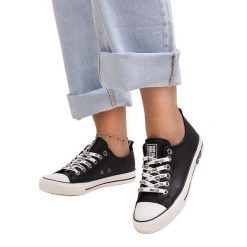 Czarne trampki eko skóra Big Star KK274096. Czarne trampki i tenisówki damskie bez wzorów, ze skóry, eleganckie, bez zapięcia. Za 147.52 zł.