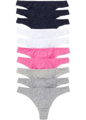 Stringi (10 par). Niebieskie stringi damskie bonprix, bez wzorów. Za 84.99 zł.