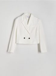 Marynarka z lnem i wiskozą - biały. Białe żakiety damskie Reserved, bez wzorów, z tkaniny. W wyprzedaży za 65.99 zł.