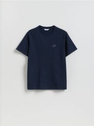 Strukturalny t-shirt regular fit - granatowy. Niebieskie t-shirty męskie Reserved, l, bez wzorów, z bawełny, bez kołnierzyka. Za 79.99 zł.