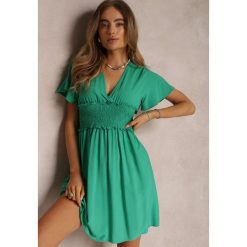 Zielona Sukienka z Wiskozy Rukhsar. Zielone sukienki damskie Renee, l, bez wzorów, z wiskozy, bez kołnierzyka, bez ramiączek, mini, rozkloszowane. Za 54.99 zł.