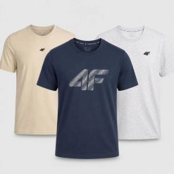 KOMPLET KOSZULEK ZESTAW MĘSKI 4F 3PAK T-SHIRT. T-shirty męskie 4f, m, bez wzorów, z bawełny, sportowe, bez kołnierzyka. Za 116.00 zł.