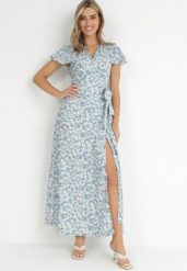 Niebieska Sukienka Aluva. Niebieskie sukienki damskie Born2be, na co dzień, l, z aplikacjami, z materiału, bez kołnierzyka, bez ramiączek, maxi, kopertowe. Za 29.99 zł.