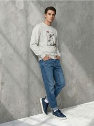 Bluza crewneck z nadrukiem comfort - beżowy. Brązowe bluzy męskie Sinsay, l, bez wzorów, bez kaptura. Za 39.99 zł.